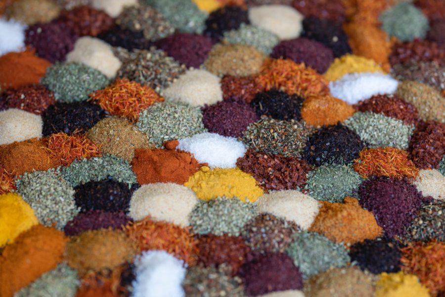 small piles of kosher spices